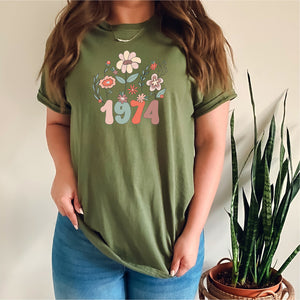 1974 50th Birthday Retro Wildflower T-Shirt