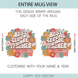 Second Grade Retro Floral Teacher Personalised Mug