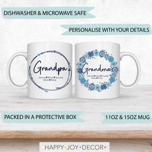 Blue Wreath Grandparents Personalised Mug Set