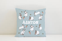Load image into Gallery viewer, Blue Bunny Carrots Personalised Cushion
