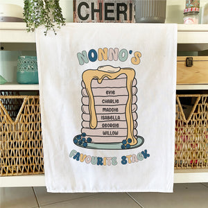 Favourite Pancake Stack Personalised Tea Towel