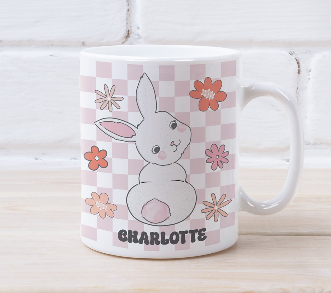Retro Pink Bunny Personalised Mug
