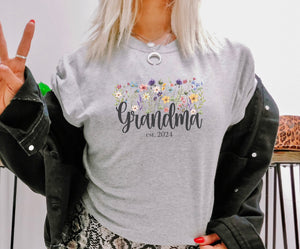 Grandma Est. 2024 Wildflower T-Shirt