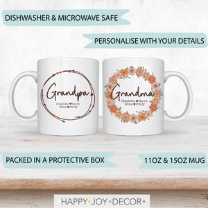Boho Wreath Grandparents Personalised Mug Set