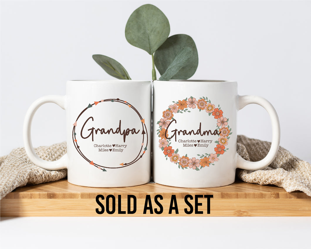 Boho Wreath Grandparents Personalised Mug Set