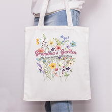 Load image into Gallery viewer, Grandma&#39;s Garden Pressed Flowers Personalised Tote Bag
