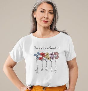 Grandmas Birth Flower Garden Personalised T-Shirt