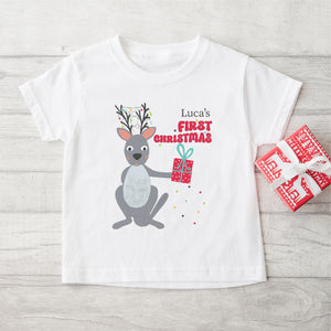 Kangaroo Reindeer First Christmas Baby T-Shirt