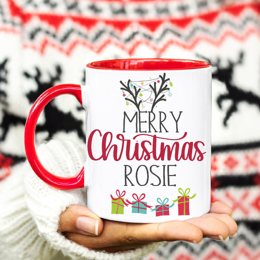 Christmas Reindeer Antler Personalised Mug