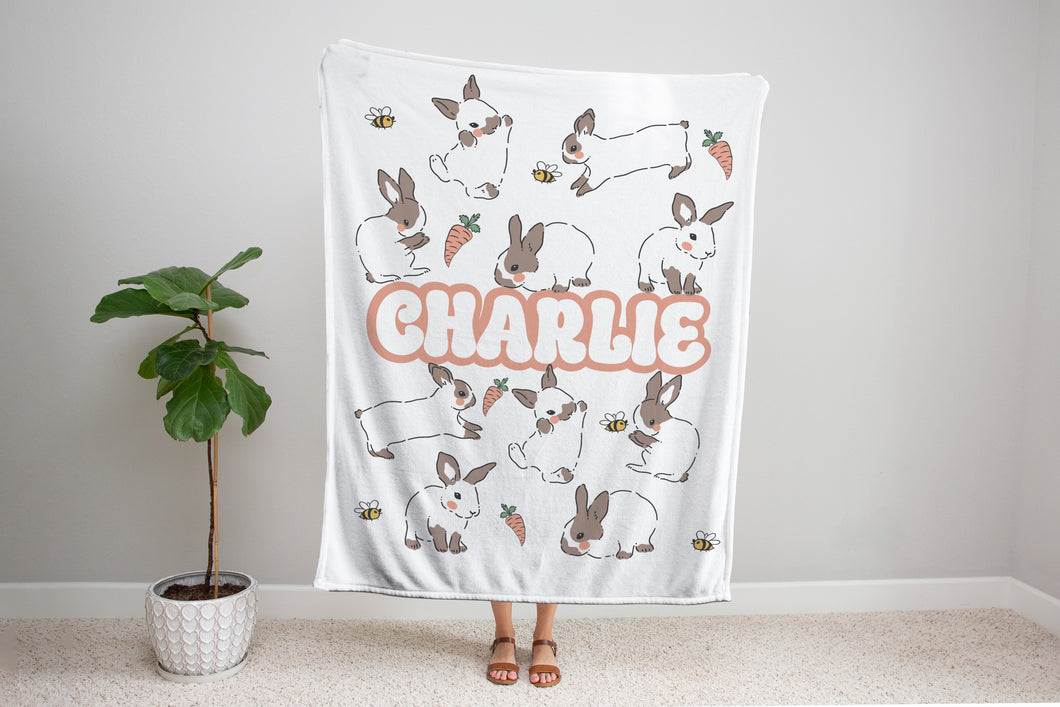 Neutral Bunny Personalised Blanket