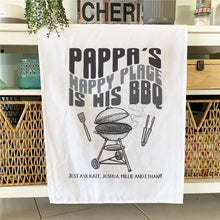 Load image into Gallery viewer, Dad&#39;s Happy Place Is His BBQ Personalised Tea Towel
