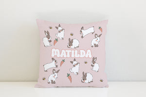 Pink Bunny Carrots Personalised Cushion