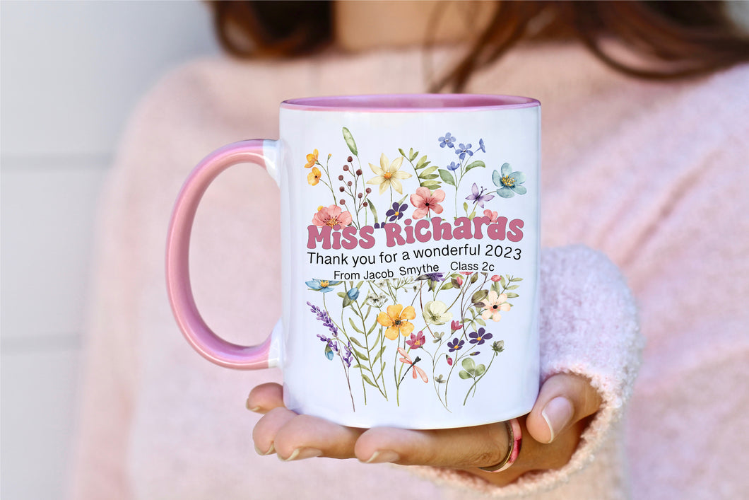Pressed Flowers Teacher Personalised Mug