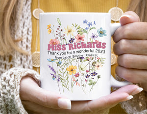 Pressed Flowers Teacher Personalised Mug