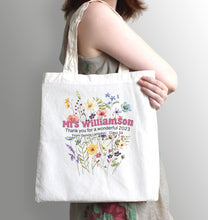 Load image into Gallery viewer, Pressed Flowers Teacher Personalised Tote Bag
