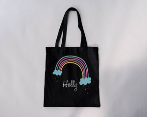 Rainbow Cloud Personalised Library Tote Bag
