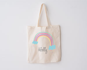 Rainbow Cloud Personalised Library Tote Bag