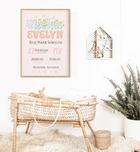 Load image into Gallery viewer, Retro Wildflower Personalised Birth Print
