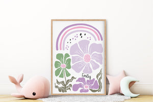 Retro Rainbow Abstract Floral Personalised Print