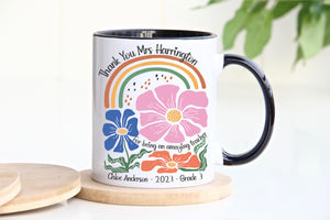 Retro Rainbow Floral Teacher Personalised Mug