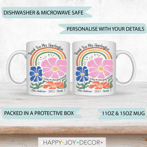 Retro Rainbow Floral Teacher Personalised Mug