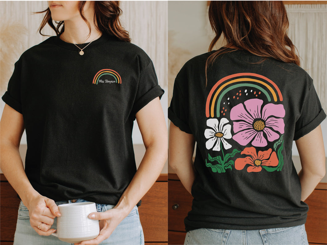 Personalised Rainbow Floral Teacher T-Shirt