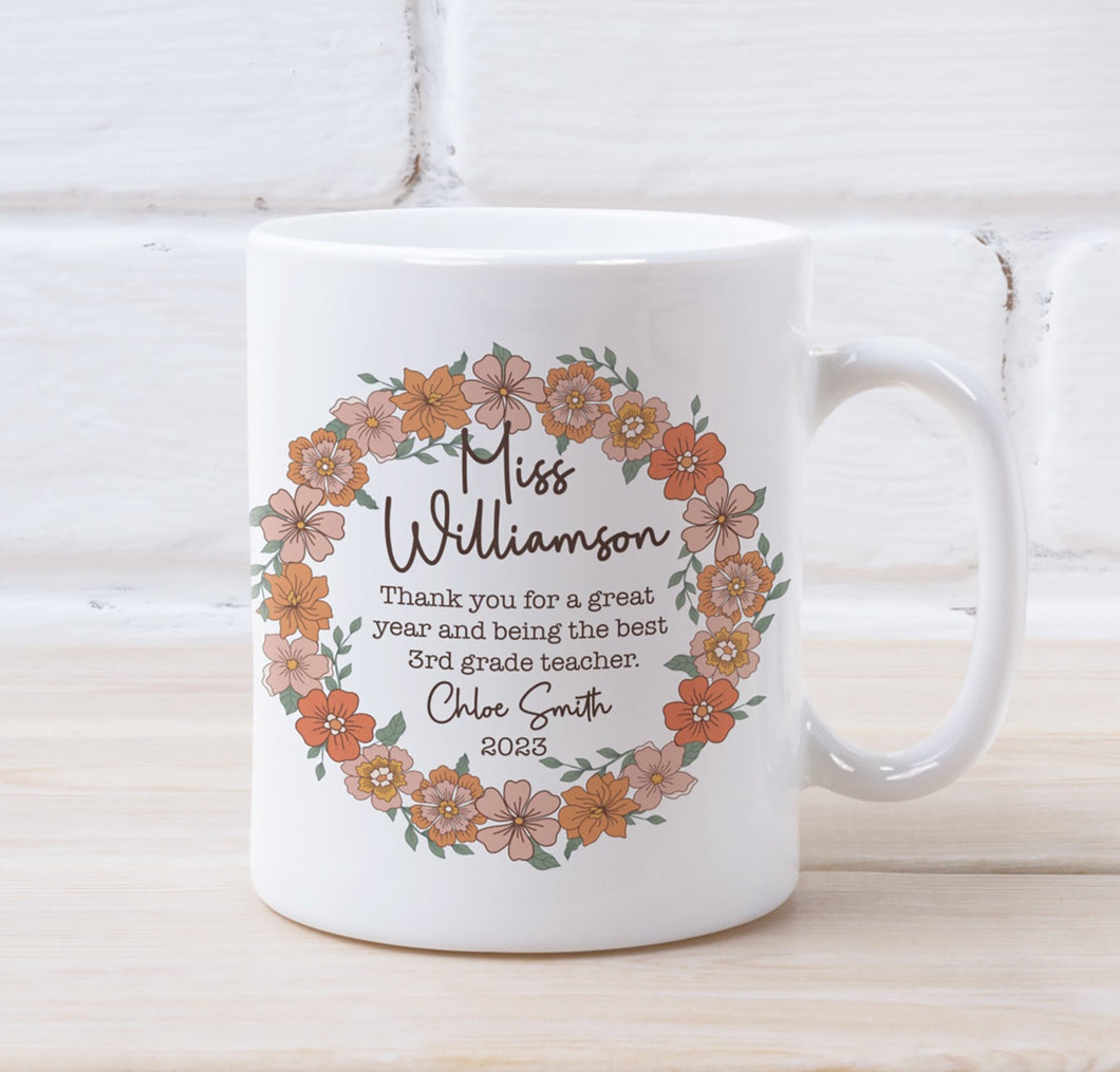 Wildflower Wreath Teacher Personalised Mug