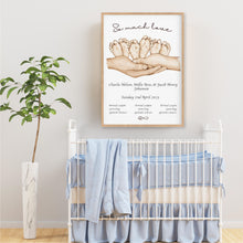 Load image into Gallery viewer, Triplet Baby Feet Personalised Birth Stat Print
