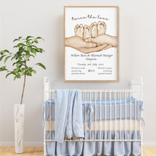 Load image into Gallery viewer, Twin Baby Feet Personalised Birth Stat Print
