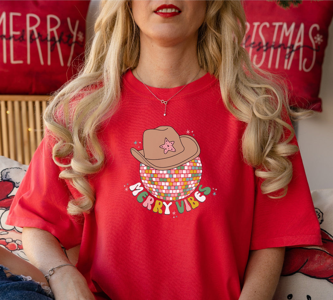 Merry Vibes Cowgirl Christmas Shirt