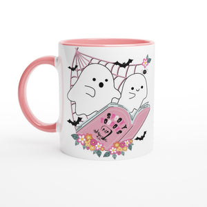 Spooky Books Pink Handle Halloween Mug