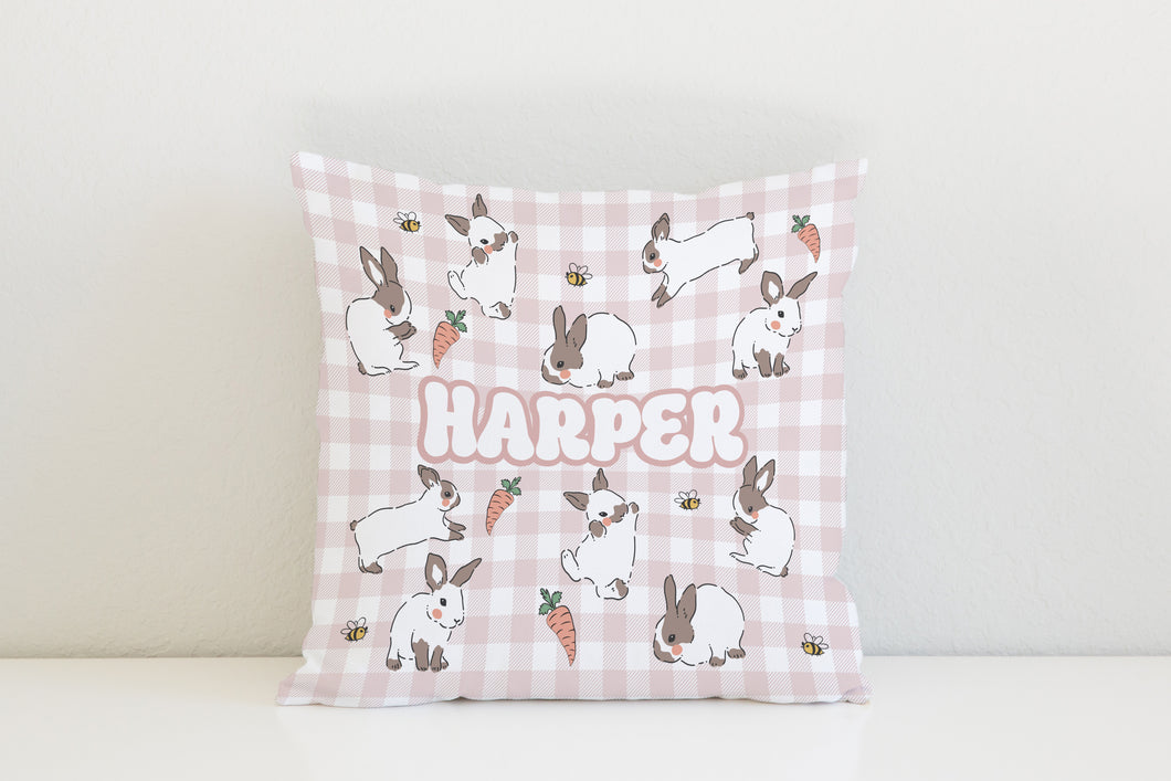 Pink Gingham Bunny Personalised Cushion