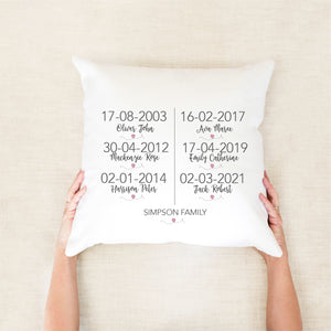 Family Dates Personalised Cushion - personalised home decor - Happy Joy Decor