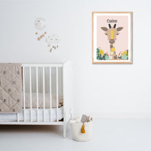 Load image into Gallery viewer, Jungle Giraffe Personalised Wall Art Print - safari kids prints - happy joy decor
