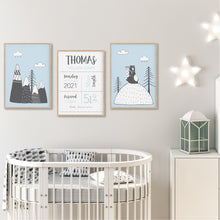 Load image into Gallery viewer, Explorer bear birth stat print set - boys nursery decor - Happy Joy Decor
