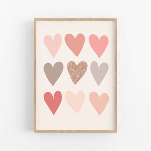 Neutral Hearts Print - Girls Nursery Prints - Happy Joy Decor