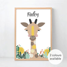 Load image into Gallery viewer, Jungle Giraffe Personalised Wall Art Print - safari kids prints - happy joy decor
