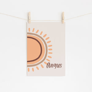 Boho Sun Personalised Print - Earth Nursery Decor - happy Joy Decor