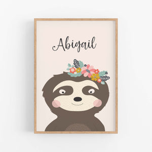 Sloth Personalised Print - Custom  Name Prints - Happy Joy Decor