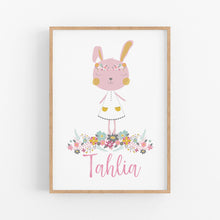 Load image into Gallery viewer, Spring Bunny Personalised Wall Print - Girls Wall Art Prints - Happy Joy Decor

