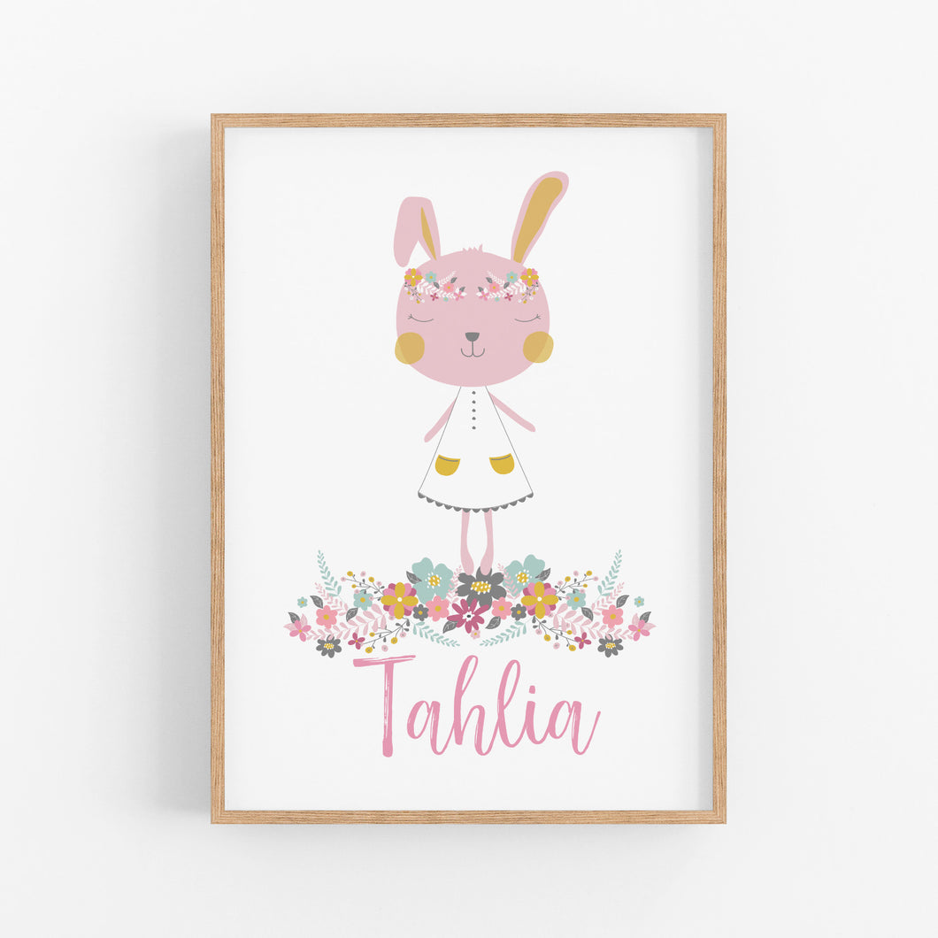 Spring Bunny Personalised Wall Print - Girls Wall Art Prints - Happy Joy Decor