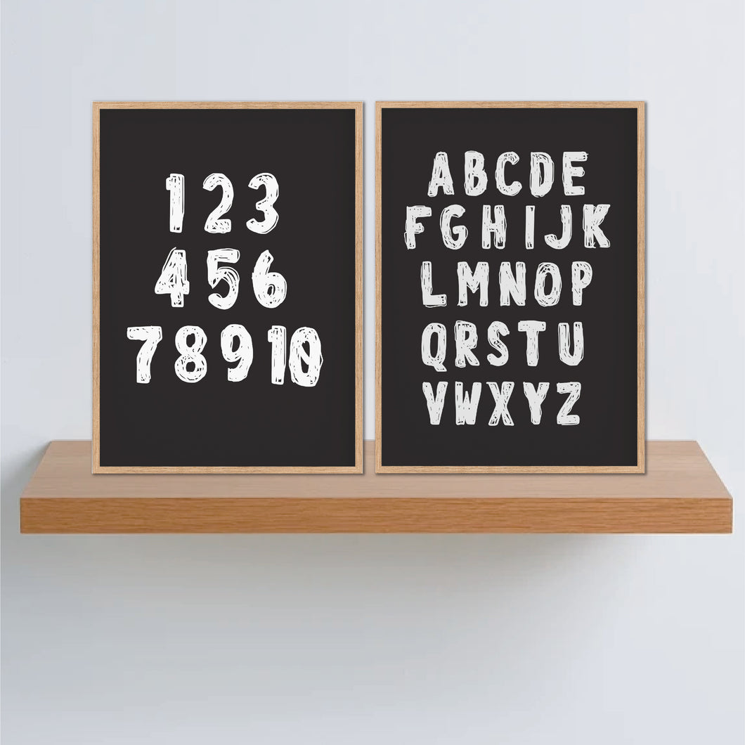 Black & White Alphabet Number Printable Art - Playroom Decor - Happy Joy Decor