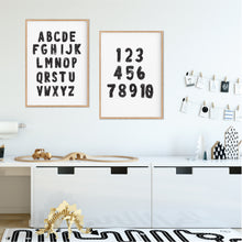 Load image into Gallery viewer, White &amp; Black Alphabet Number Set - Playroom Prints - Happy Joy Decor
