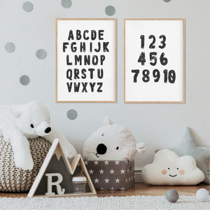 White & Black Alphabet Number Set - Playroom Prints - Happy Joy Decor