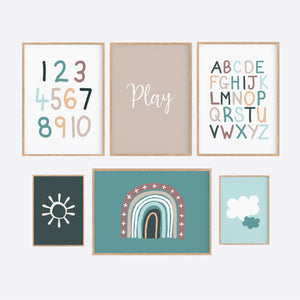 Blue Beige Playroom Instant Download Set of 6 - Happy Joy Decor