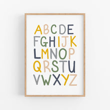 Load image into Gallery viewer, Blue Green Mustard Alphabet Rainbow Number Personalised Print Set - Playroom Prints - Happy Joy Decor
