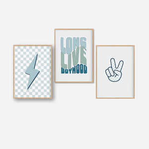 Blue Long Live Boyhood Lightning Bolt & Peace Sign Instant Download Set of 3