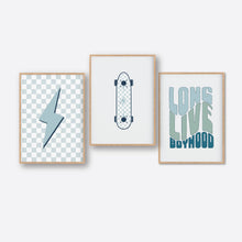 Load image into Gallery viewer, Blue Long Live Boyhood Lightning Bolt &amp; Skateboard Instant Download Set of 3
