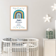 Load image into Gallery viewer, Blue Rainbow Nursery Birth Print - Happy Joy Decor
