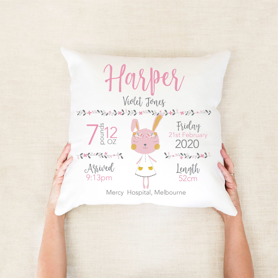 Floral Bunny Birth Stat Cushion